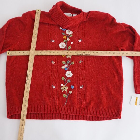 Vintage Alfred Dunner Red Floral Embroidered Chenille Sweater Grandmacore 3X NWT - Picture 2 of 9